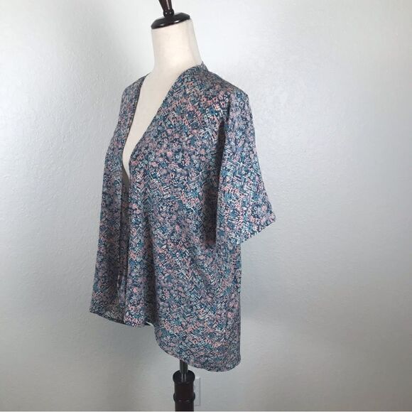 LuLaRoe Bianka floral chevron short sleeve cardigan kimono S - Picture 2 of 8